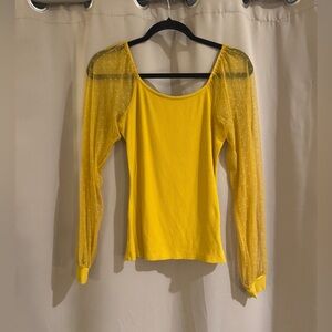 Doruse Yellow Sheer Sleeve Women's Top